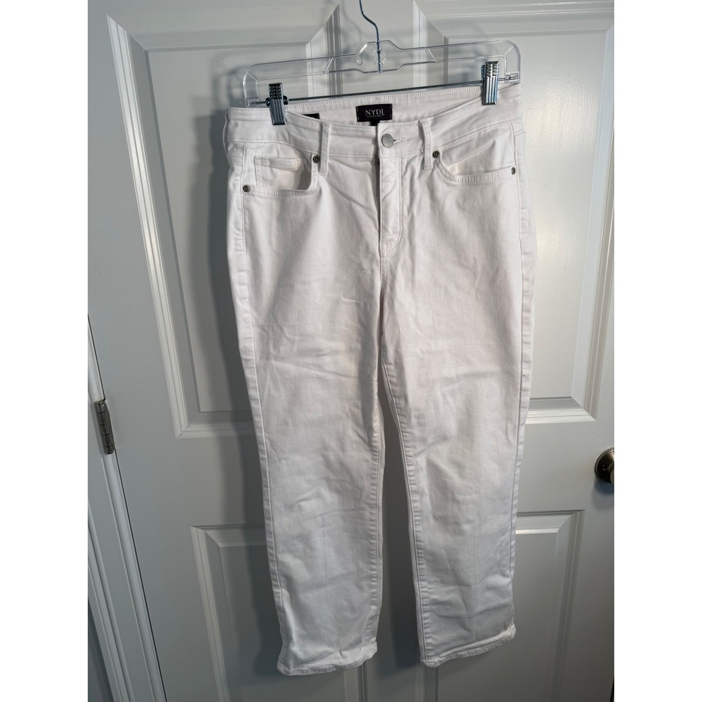 NYDJ Marilyn Straight White Jeans Lift Tuck Technology Size 8 Stretch Denim